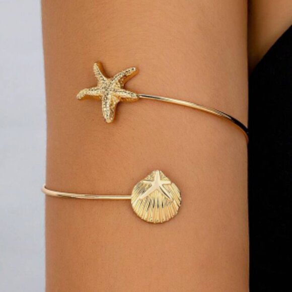 NWT, Gold Shell and Starfish Decor Arm Band Arm Cuff - Picture 1 of 1